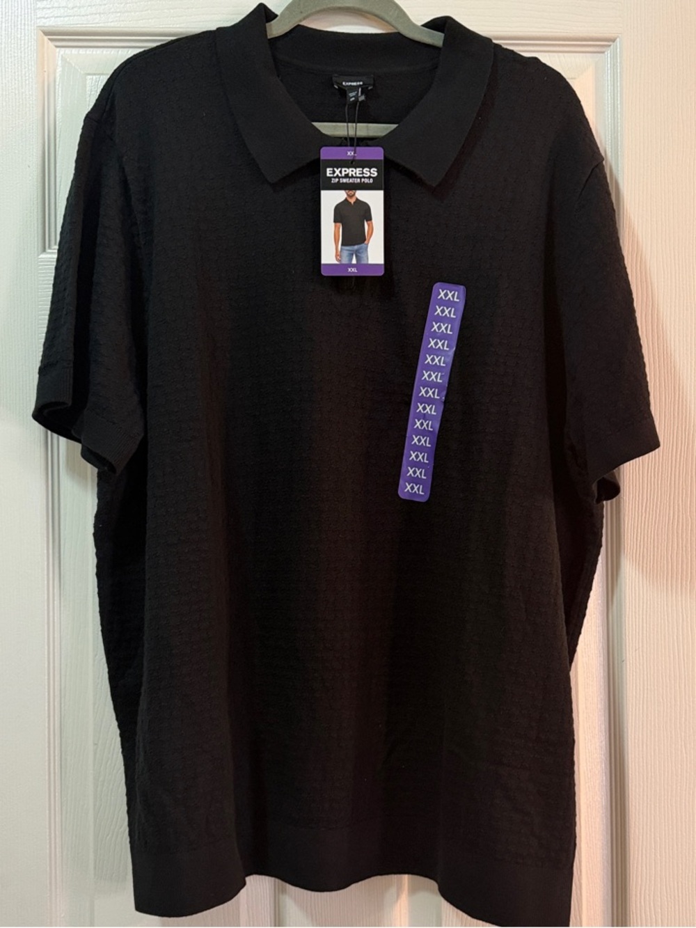 NWT Express Men’s Black Polo - Textured Short Sleeve Size XXL